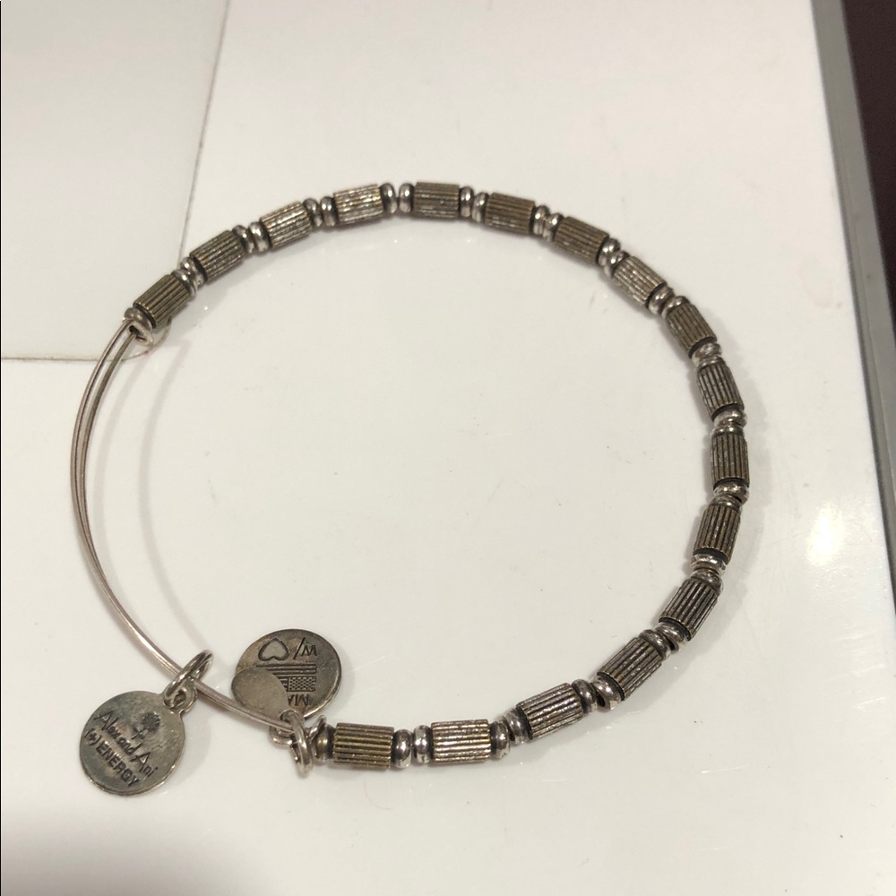 Alex and Ani Silver Beaded Expandable Bangle with Signature Charms